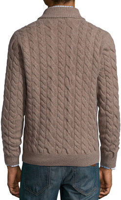 Neiman Marcus Cable-Knit Cashmere Pullover Sweater, Tan