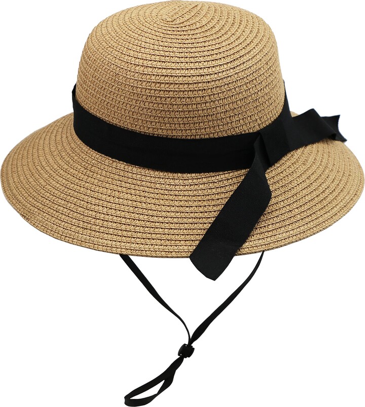 HilyBony Women Straw Beach Sun Hat Summer Floppy Sunhat with Wide Brim