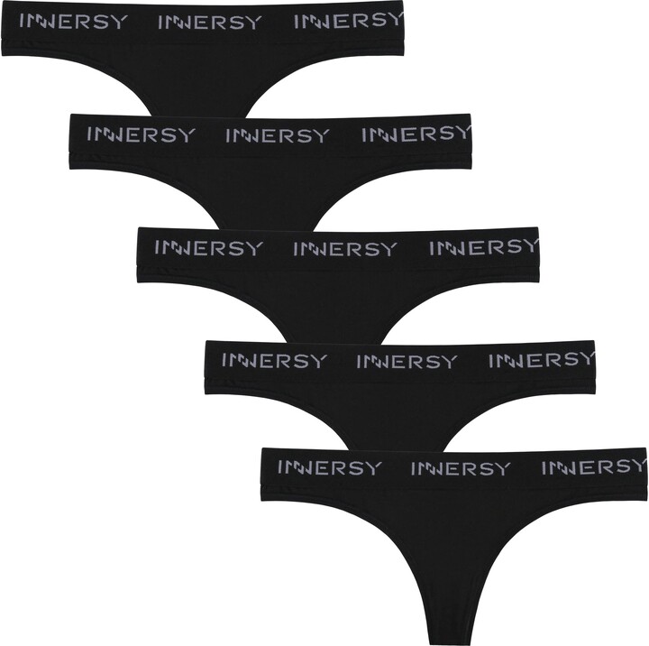 INNERSY Ladies Black Thongs Briefs Cotton GStrings Knickers Sexy