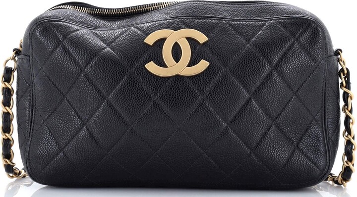 Chanel Vintage CC Camera Bag Quilted Caviar Medium