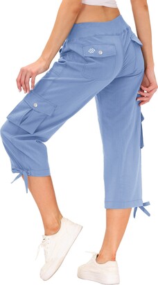 MoFiz Women's Cropped Sports Pants 3/4 Length Capri Trousers Quick