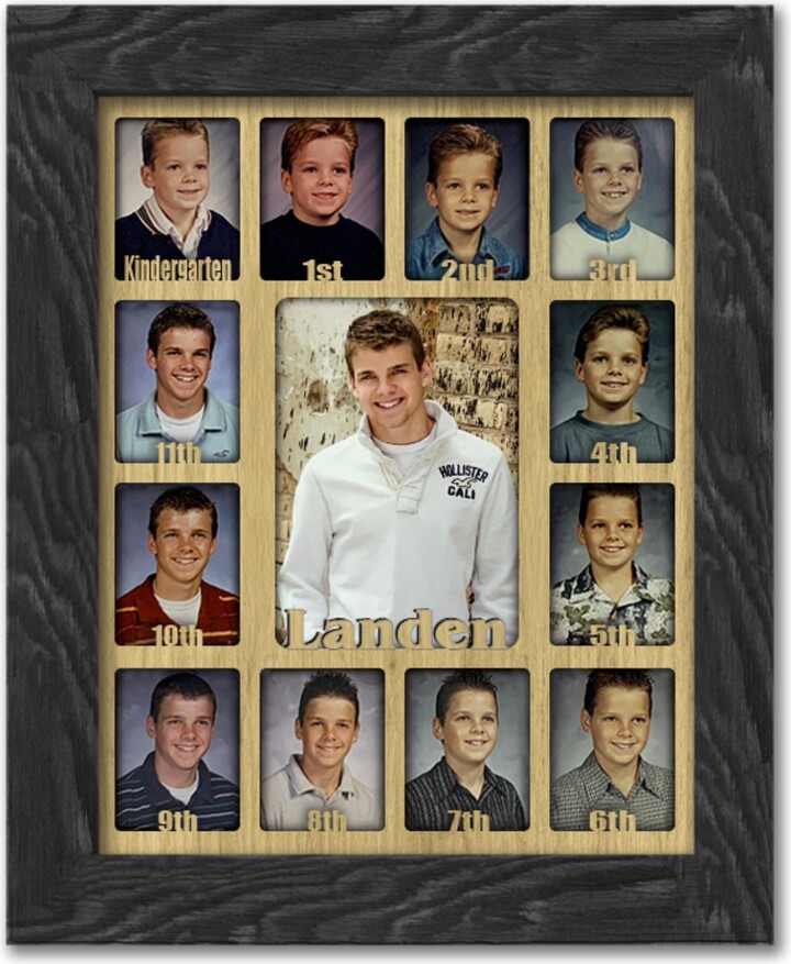 Etsy School Years Picture Frame - Personalized Holds Twelve 2.5" X 3.5" School-Year Photos & 5" 7" Graduation Photo Barnwood Frames