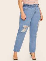Thumbnail for your product : Shein Plus Raw Hem Ladder Distressed Jeans