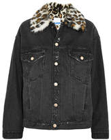 Thumbnail for your product : Sjyp Faux Fur-trimmed Distressed Denim Jacket - Black