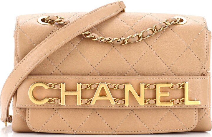 Chanel Logo Enchained Flap Bag Quilted Calfskin Small - ShopStyle