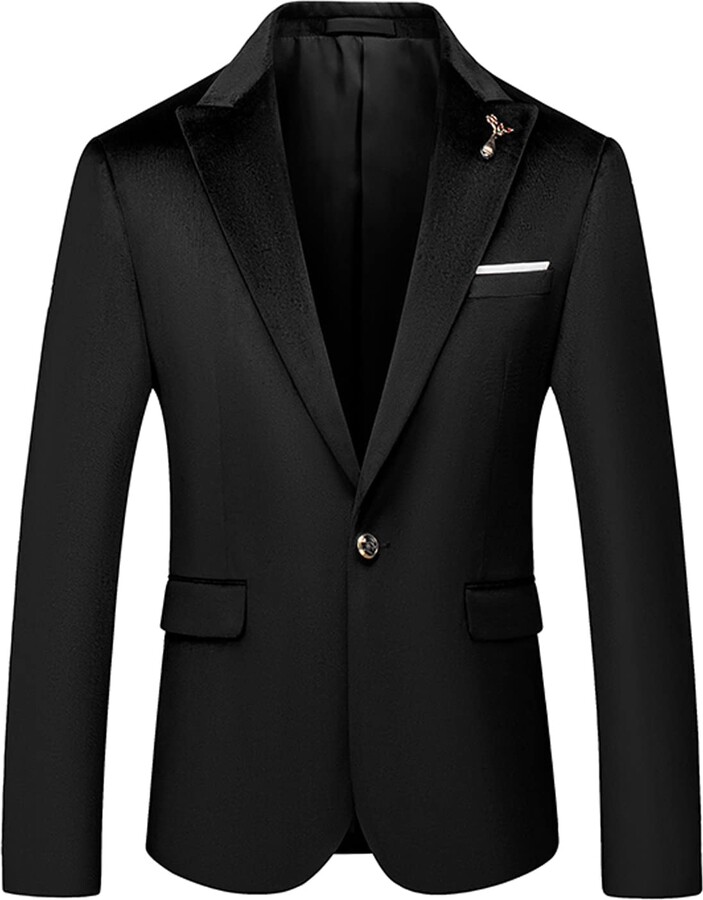 Mrjitor Men's Velvet Blazer for Prom Leisure One Button