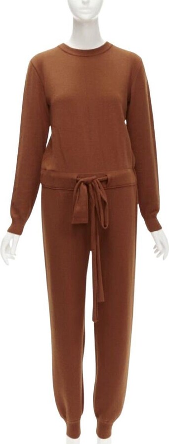 Oscar de la Renta 2019 100% Virgin Wool Brown Drawstring Knitted Jumpsuit S
