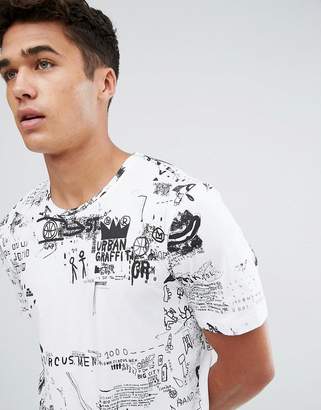 ONLY & SONS Longline T-Shirt With All Over Print
