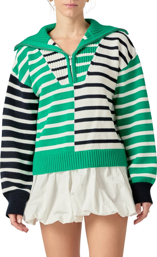 ENGLISH FACTORY Stripe Half Zip Pullover
