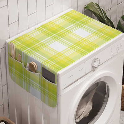 East Urban Home Yellow Plaid Washing Machine Organizer Pack of 2 47" x 18.5" Mustard White Apple Green