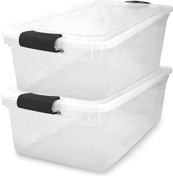 Homz 66 Qt Clear Storage Organizing Container Bin with Latching Lids (2 Pack - Clear base anthracite gray latch