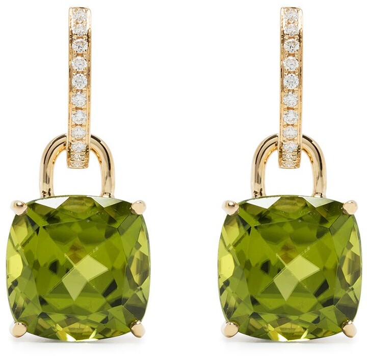 Kiki McDonough 18kt yellow gold Cushion peridot and diamond drop earrings -  ShopStyle