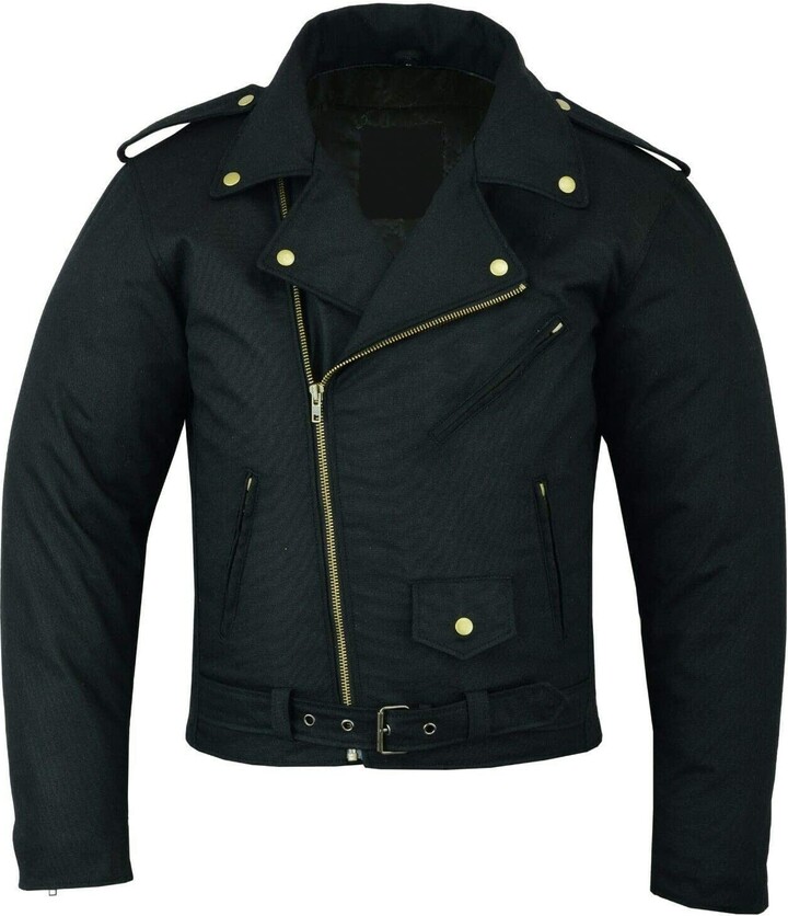 Modernage Mens Classic Brando Style Waxed Cotton Motorcycle Jacket
