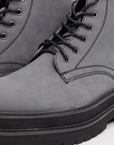 Thumbnail for your product : ASOS DESIGN lace up boots in grey faux leather on stacked chunky sole