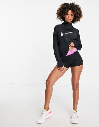 nike running swoosh half zip mid layer top in black