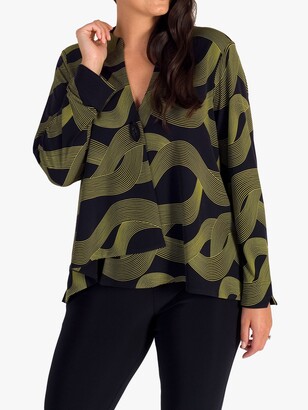 Chesca Abstract Wave Print Asymmetric Jersey Jacket, Navy/Lime