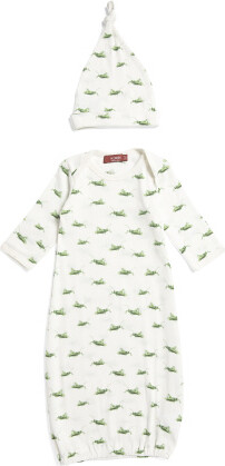 TJMAXX Newborn 2Pc Grasshopper Printed Gown And Hat Set, Cotton
