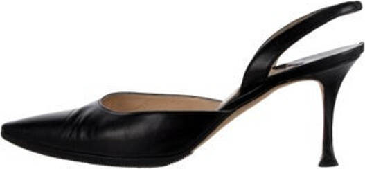 Manolo Blahnik Leather Slingback Pumps Black Semi-Pointed Toes Includes Box