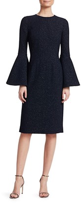 Oscar de la Renta Shimmer Sparkle Wool Bell-Sleeve Dress