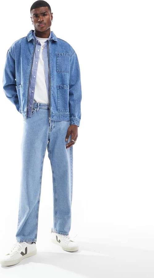 Another Influence zip-up denim shacket in blue