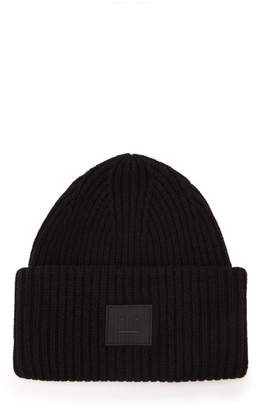 Acne Studios Pansy S Face Ribbed Knit Beanie Hat - Mens - Black