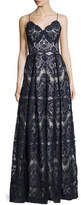 Thumbnail for your product : Catherine Deane Sleeveless Pleated Lace Gown, Deep Sea/Silver Gray