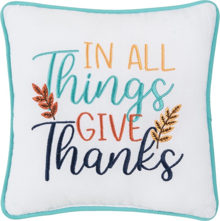 C&F Home Thanksgiving "In All Give Thanks" Wheat Flowers Accent Small/Petite Accent Pillow, 10" x 10"
