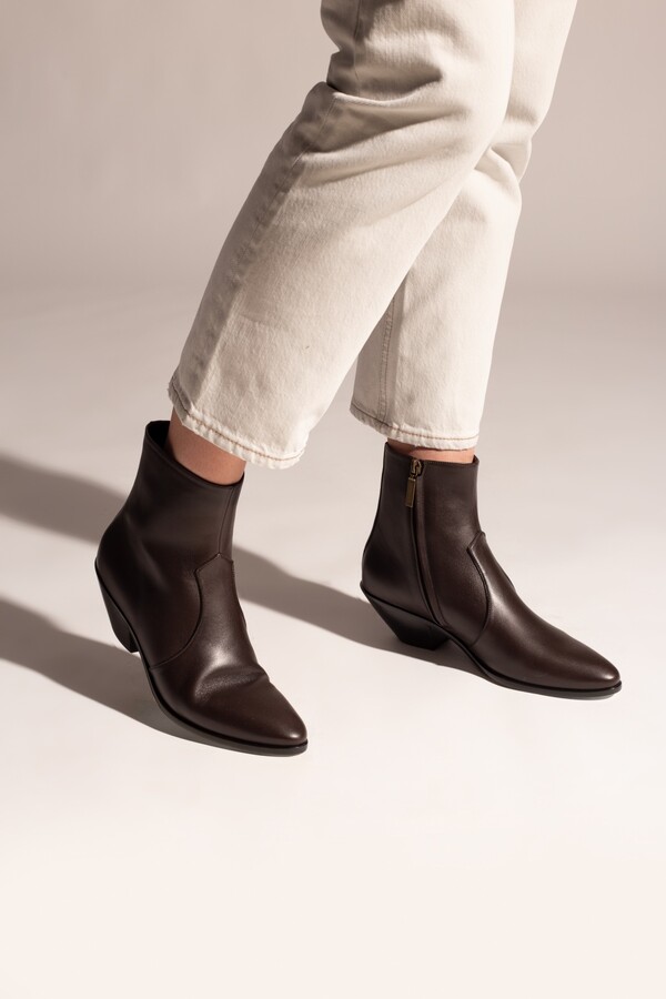 dark brown leather ankle boots