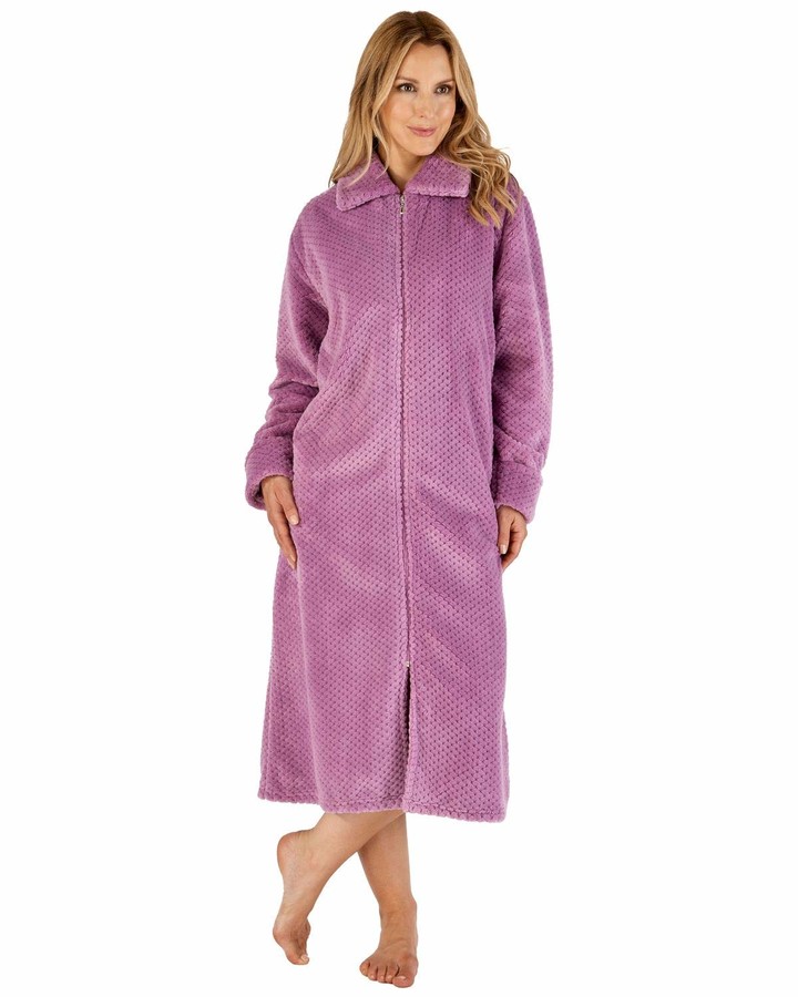 Slenderella Ladies Zip Up Dressing Gown Womens Soft Waffle Fleece Bath