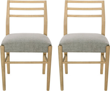 One Allium Way Grey Fabric Dining Chair Of 2 With Back And Style Rubberwood Frame Upholstered Seats 20.25\