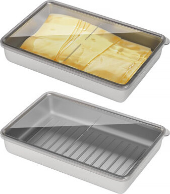 Mint Pantry 1 Pack Cheese Container For Refrigerator, Stainless Steel Airtight Deli Meat Storage Containers,42.0 Ounces