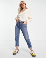 Thumbnail for your product : Y.A.S oversized collar lace trim shirt in cream