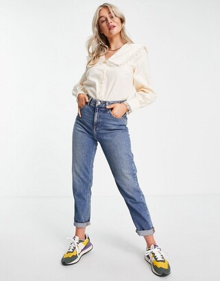 Y.A.S oversized collar lace trim shirt in cream