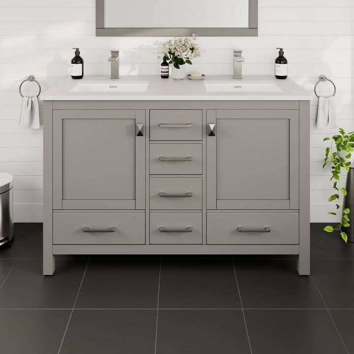 Eviva London 48 in. Double Sink Gray Bath Vanity with White Carrara Quartz Top (Assembled)
