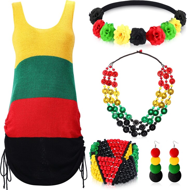Hicarer 5 Pcs Jamaican Cover Ups Women African Beach Accessories Set