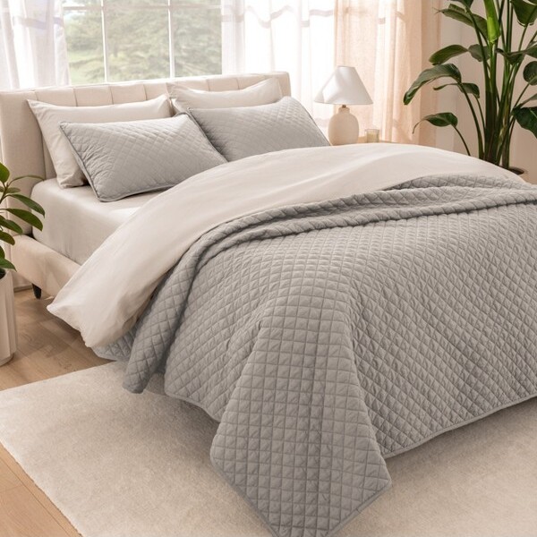 Bare Home Full/Queen Light Blue Oversized Quilted Coverlet Set