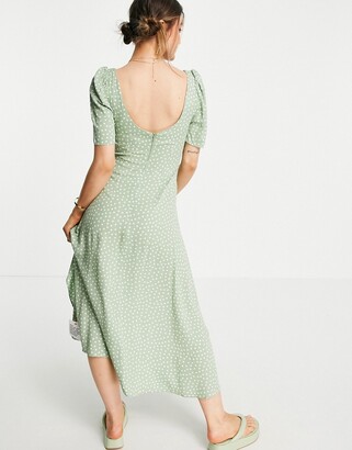 ASOS DESIGN cupped midi dress with slits in spot print