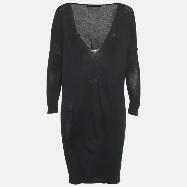 Pre-Owned Balenciaga Women's Black Knit V-Neck Dress