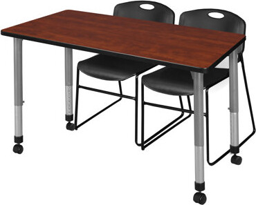 Regency Kee Mobile Adjustable Classroom Table & 2 Zeng Stack Chairs & Base