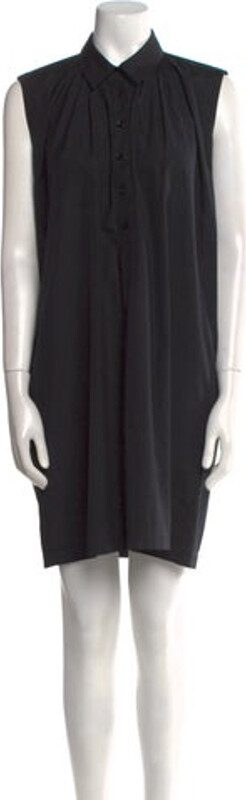 Saint Laurent Shift Dress From the 2013 Collection Black Leather Trim Embellishment Sleeveless with Collar Button Closure at Front