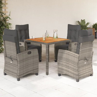 VidaXL 5 Piece Patio Dining Set With Cushions Gray Poly Rattan