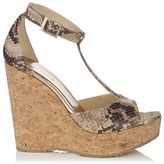 Thumbnail for your product : Jimmy Choo Pela Macaroon Shiny Snake Print Leather Cork Wedges