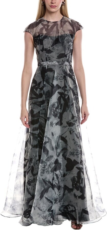 Rene Ruiz Collection Illusion Organza A-Line Cap Sleeve Gown