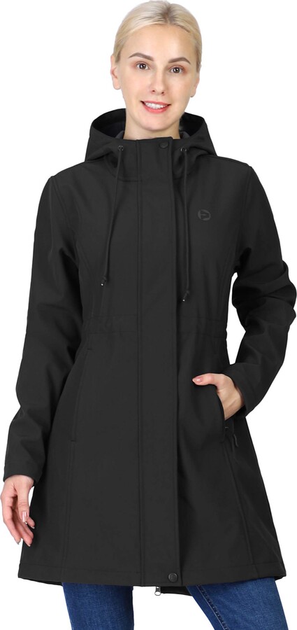 Outdoor Ventures Womens Softshell Jacket with Removable Hood Fleece Lined Windbreaker Insulated Long Warm Up Jacket 