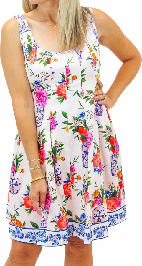 Elizabeth and James Alice Mini Dress - Petite In Ivory Blue Ginger Jars