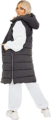 Cenlang Women's Gilet Jacket Long Hooded Quilted Zip Up Vest Waistcoat Black Padded Winter Wear Body Warmer Sleeveless Casual Coat Outwear For Ladies 
