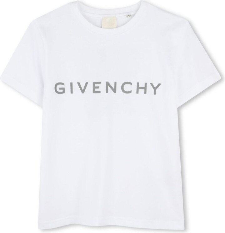 Givenchy White Crewneck T-shirt With Logo Lettering On The Front And Maxi 4g Logo On The Rear In Cotton Boy