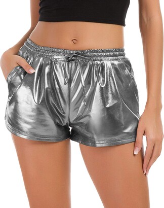 Sweatyrocks Women's Metallic Shorts Elastic Waist Shiny Pants