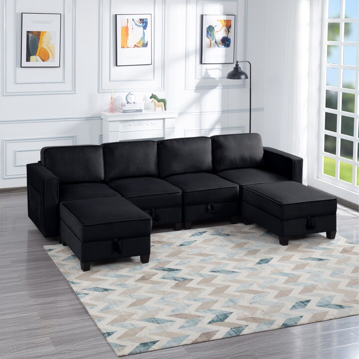 LELATTRADE Velvet Sectionals Sofa with Removable Cushions, Lshaped