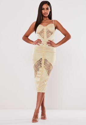 Missguided Champagne Satin Lace Bust Cup Midi Dress
